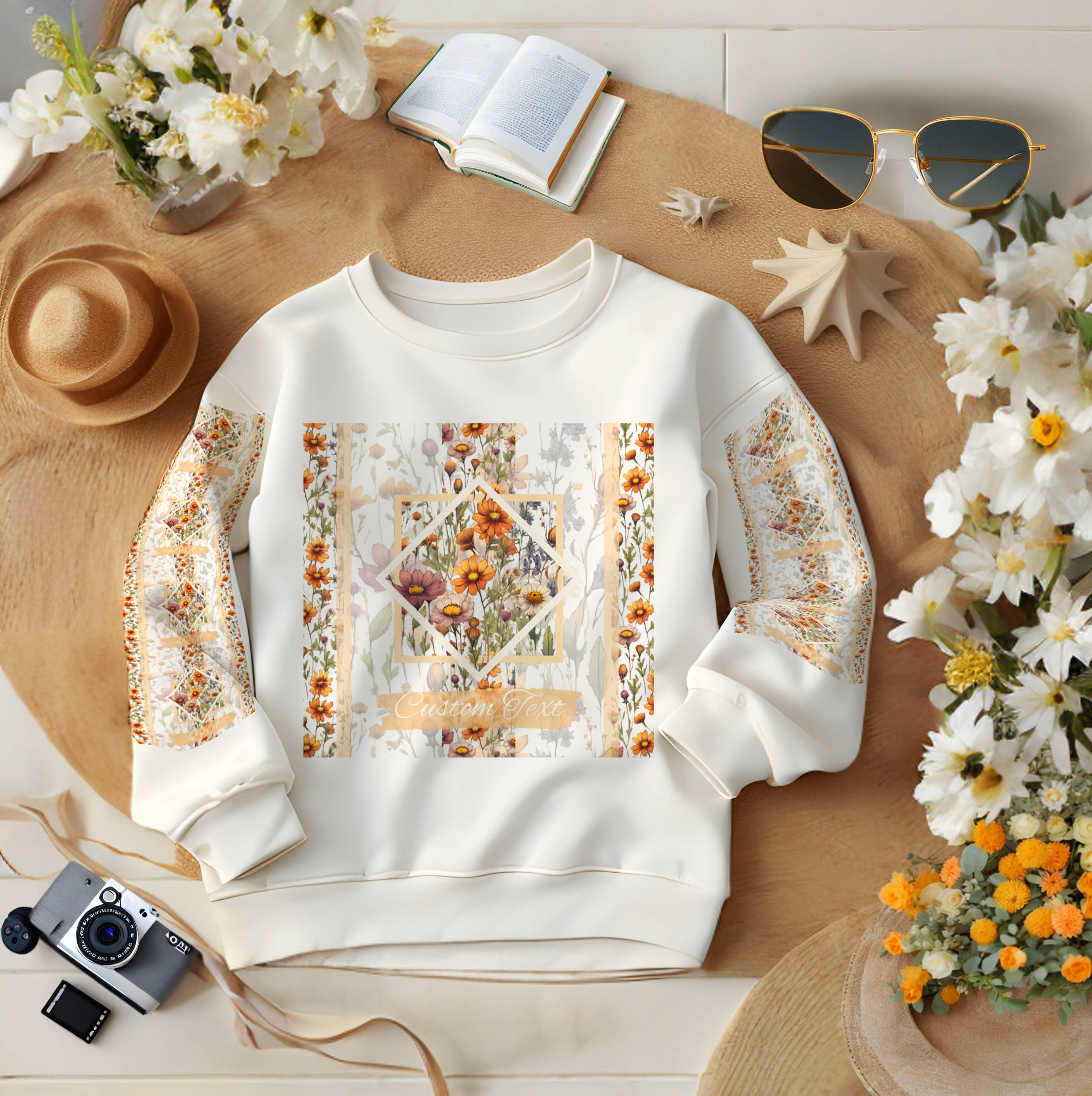 Customized Monogram Floral Multicolored Wildflower Crewneck Sweatshirt Hoodie Ayrosiaa